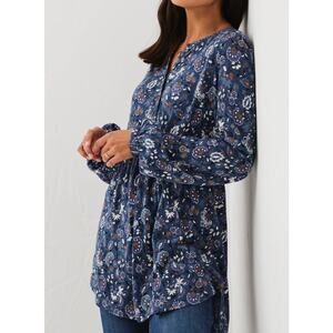 Fat Face Tabitha Floral Long Sleeve Tunic Top Blouse Boho Cottage Blue 10